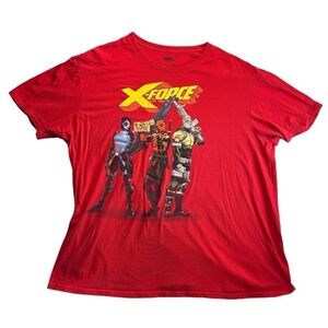 Marvel X-Force T Shirt XL Red Deadpool Cable Domino Graphic Tee Short Sleeve